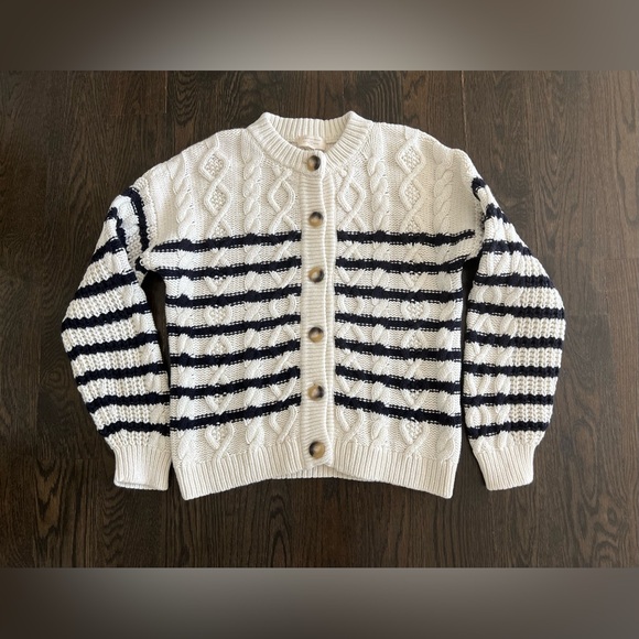 Sezane Sean Cardigan Sz S in Ecru Navy Blue - Picture 2 of 9